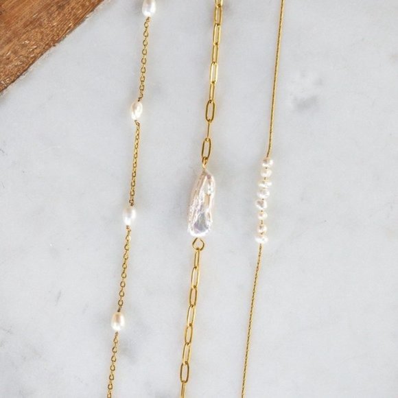 Pearl Necklace & Bracelet Set Bundle Waterproof Jewelry Baroque Pearl Necklace - Picture 7 of 12